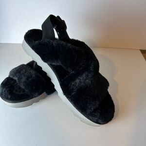 Koolaburra by UGG Faux Fur Fuzzy Slippers, Black | Sz 10? (size tag missing)‎